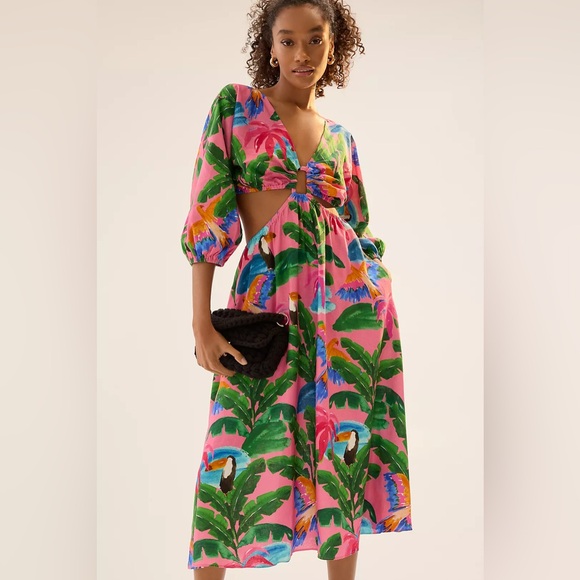 Farm Rio x Anthropologie Printed V-Neck Cutout Midi Dress - Picture 3 of 7